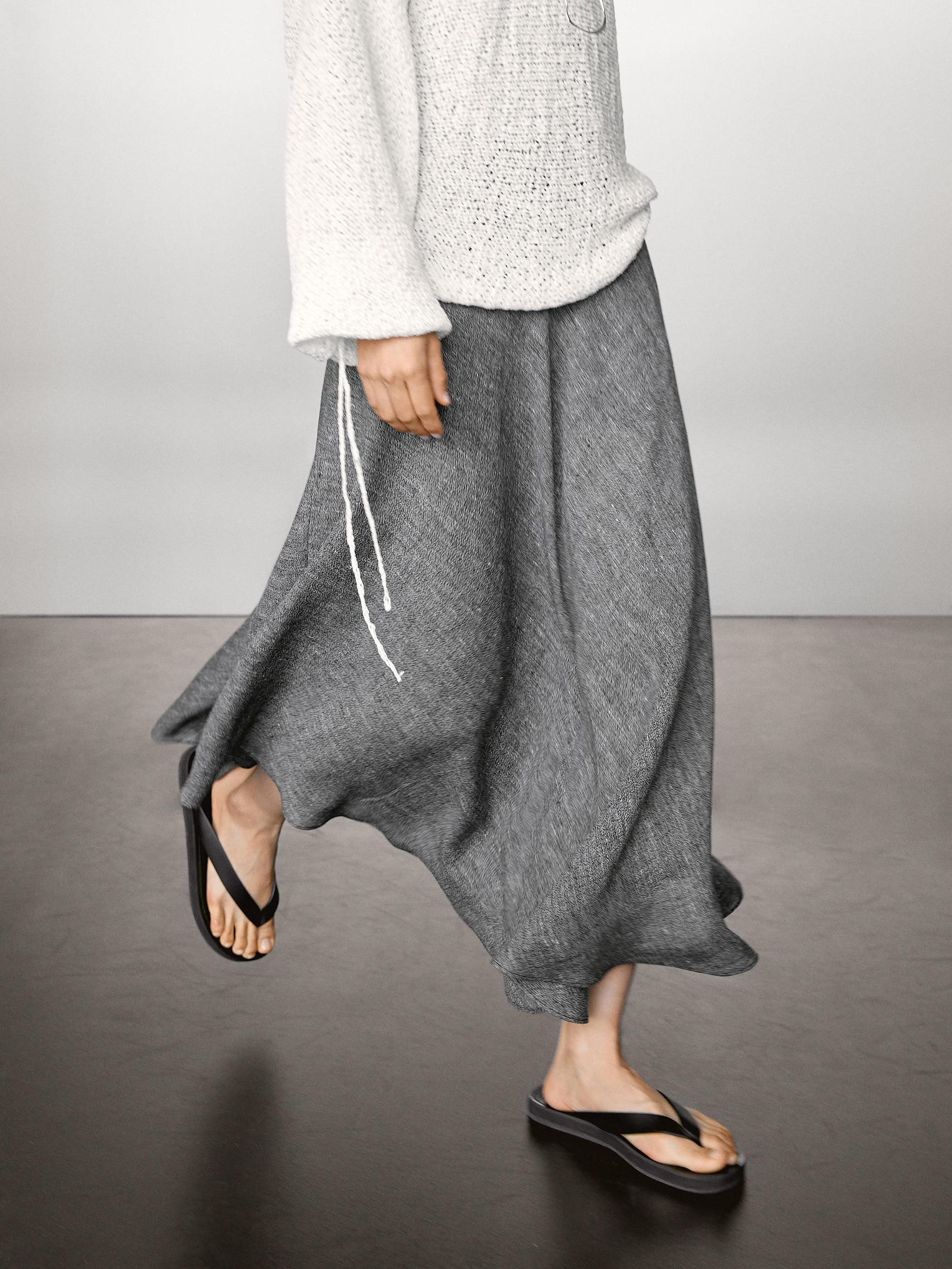 Linen blend midi skirt with flounce Product Image