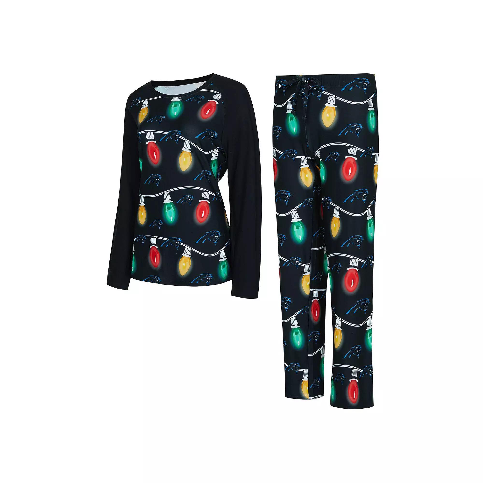 Women's Concepts Sport Black Carolina Panthers Garland Knit Raglan Long Sleeve T-Shirt & Pants Set,  Product Image