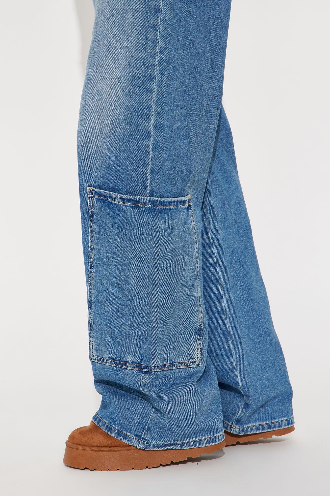 Press Rewind Cargo Pocket Straight Leg Jeans - Medium Wash Product Image