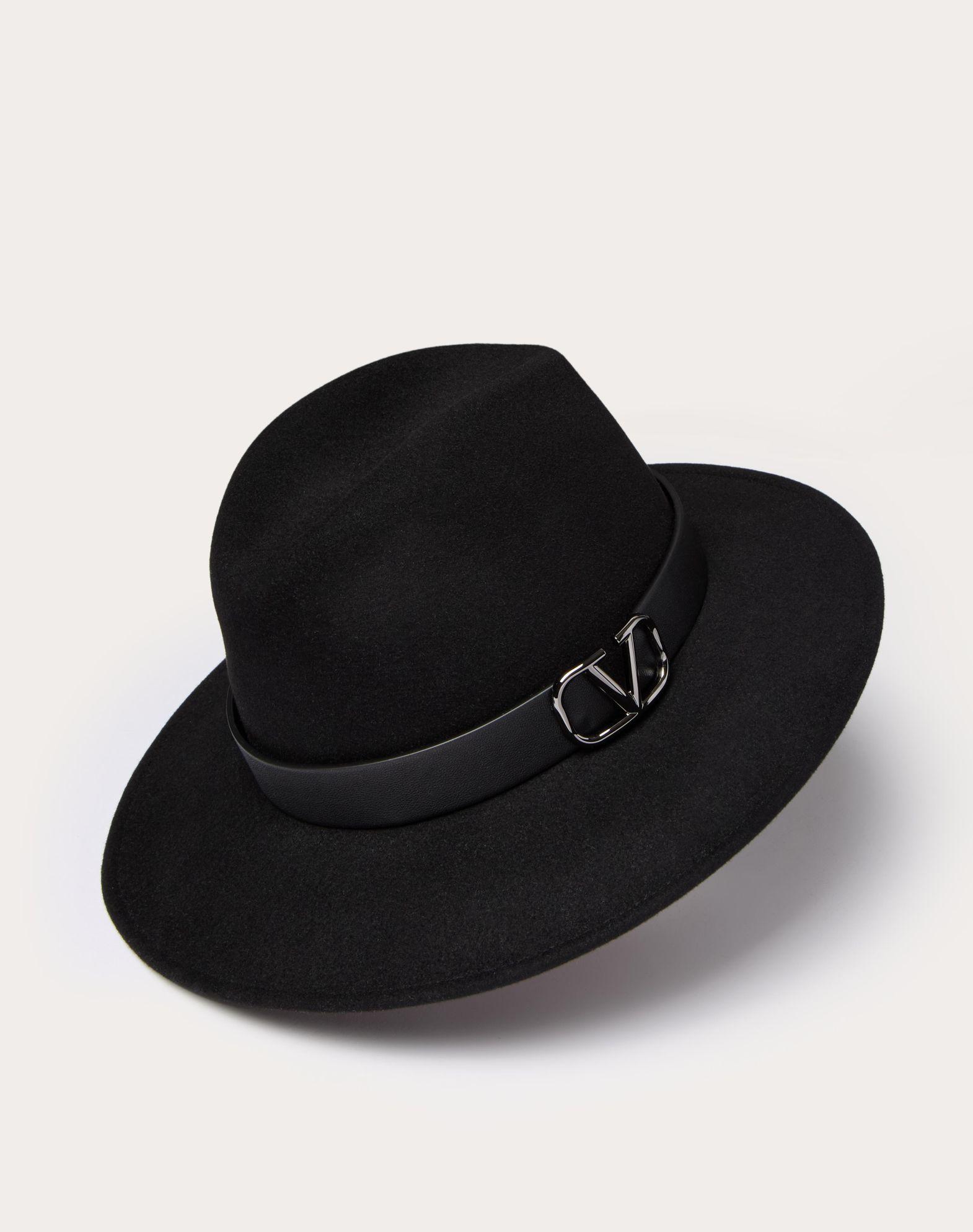 Vlogo Signature Rabbit Fur And Leather Fedora Hat  Product Image