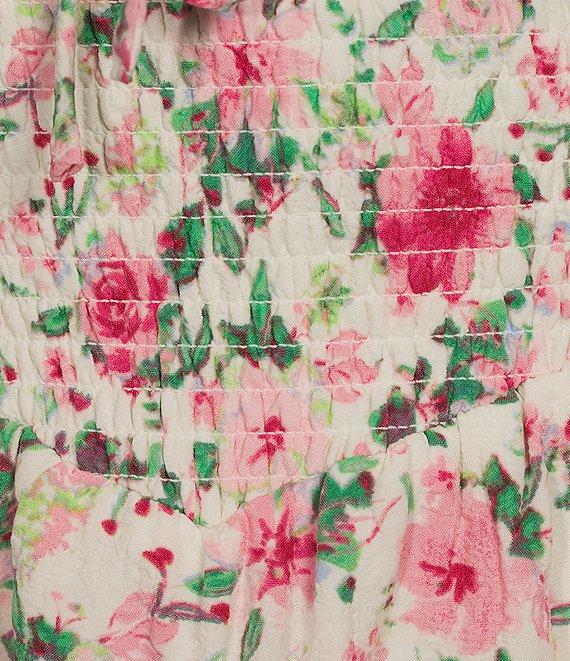 Midnight Doll Floral Print V-Neck Short Puff Sleeve Tiered Dress Product Image