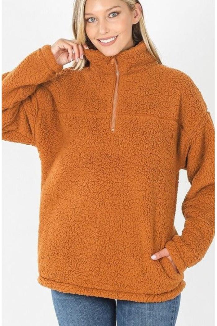 Soft Sherpa Half Zip Pullover With Side Pockets Product Image