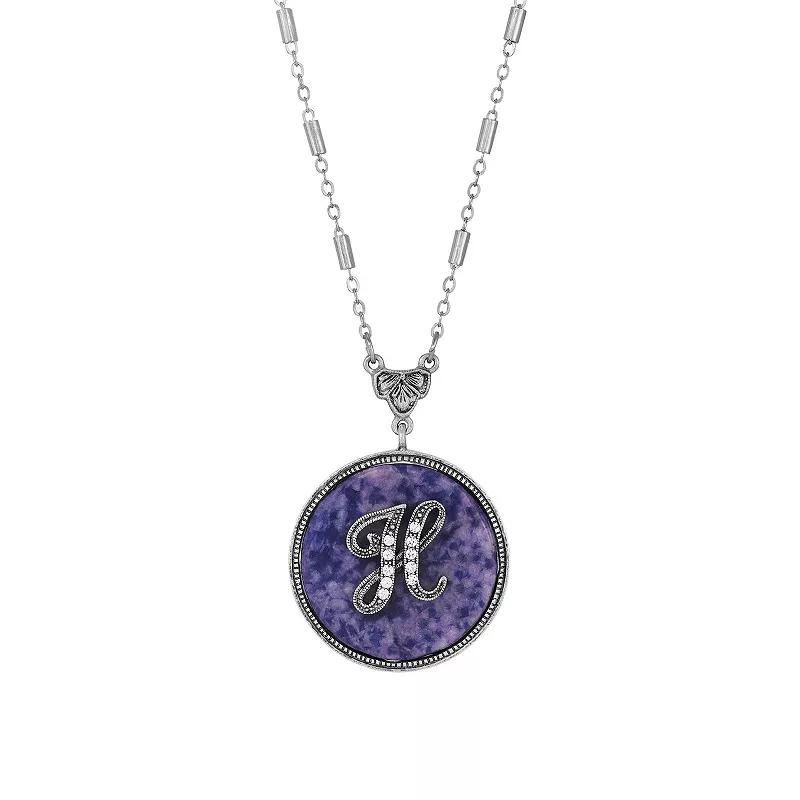 1928 Silver Tone Round Initial Pendant Necklace, Women's, J Product Image