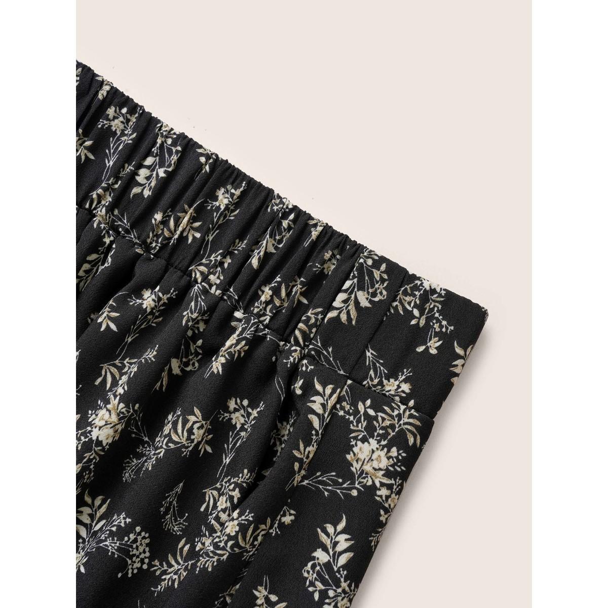 Plus Size Ditsy Floral Split Side Pocket Button Detail Skirt Women BlackFlower Elegant Slit No stretch Slanted pocket Everyday Skirts BloomChic 30/6X Product Image