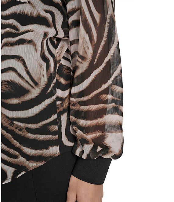 DKNY by Donna Karan Zebra Print Crinkle Chiffon Long Sleeve Collared Button Front Blouse Product Image