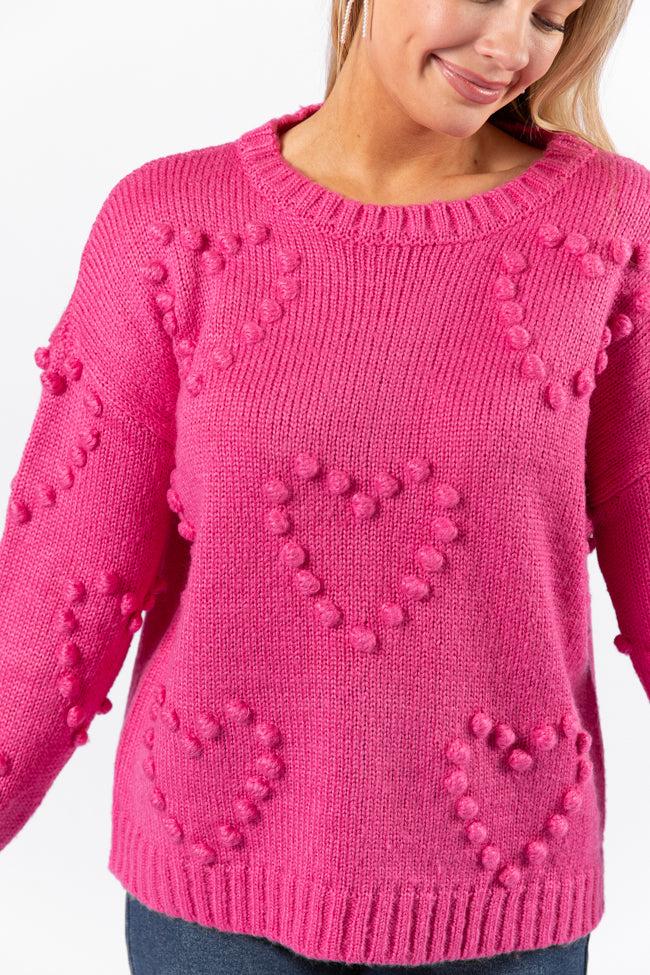 Adore You Hot Pink Oversized Heart Pom Sweater FINAL SALE Product Image