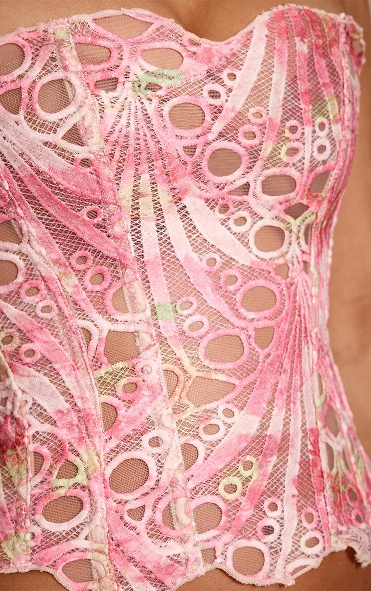 Pink Textured Sheer Floral Lace Corset Product Image