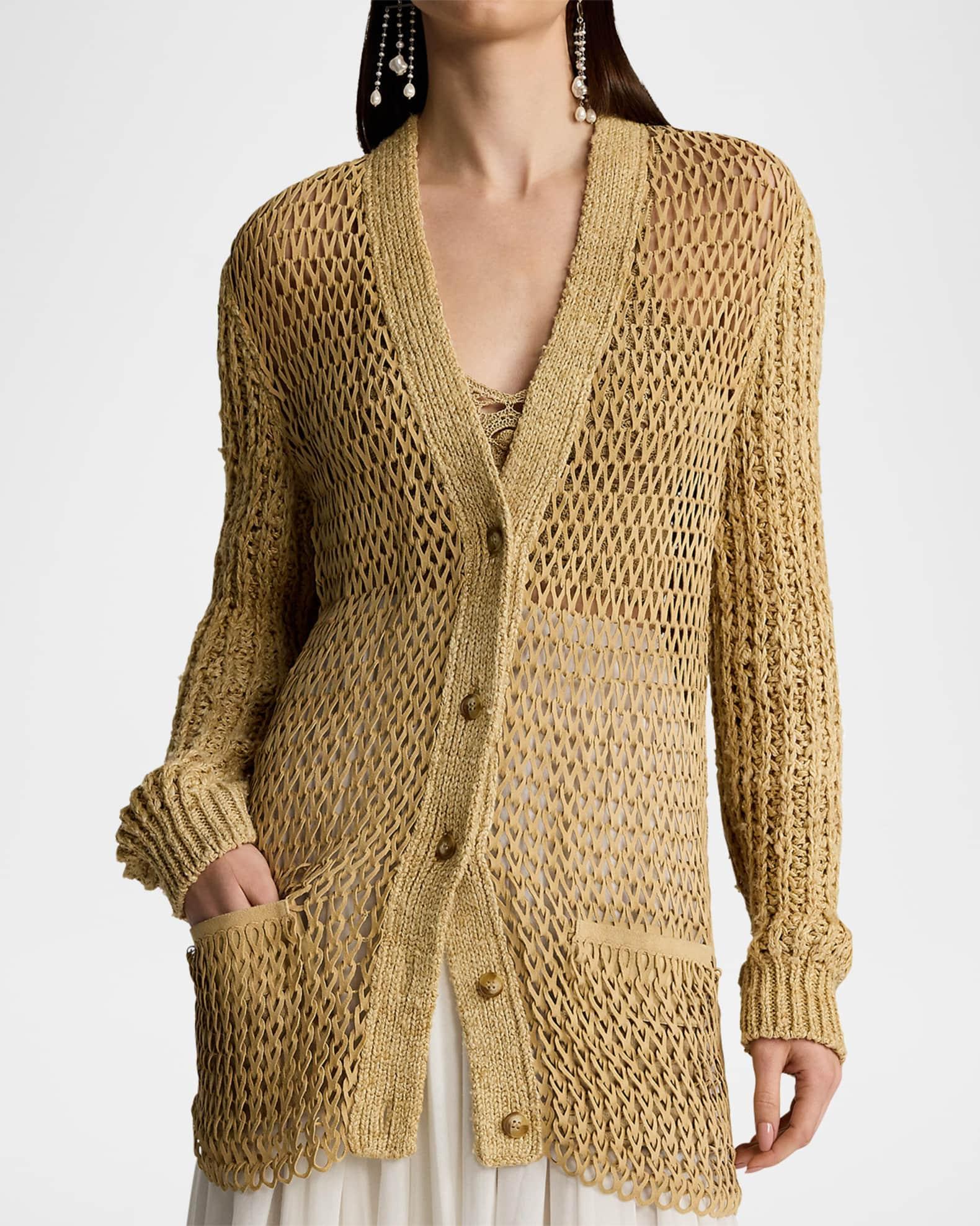 Hybrid Suede Silk-Linen Boyfriend Cardigan Product Image