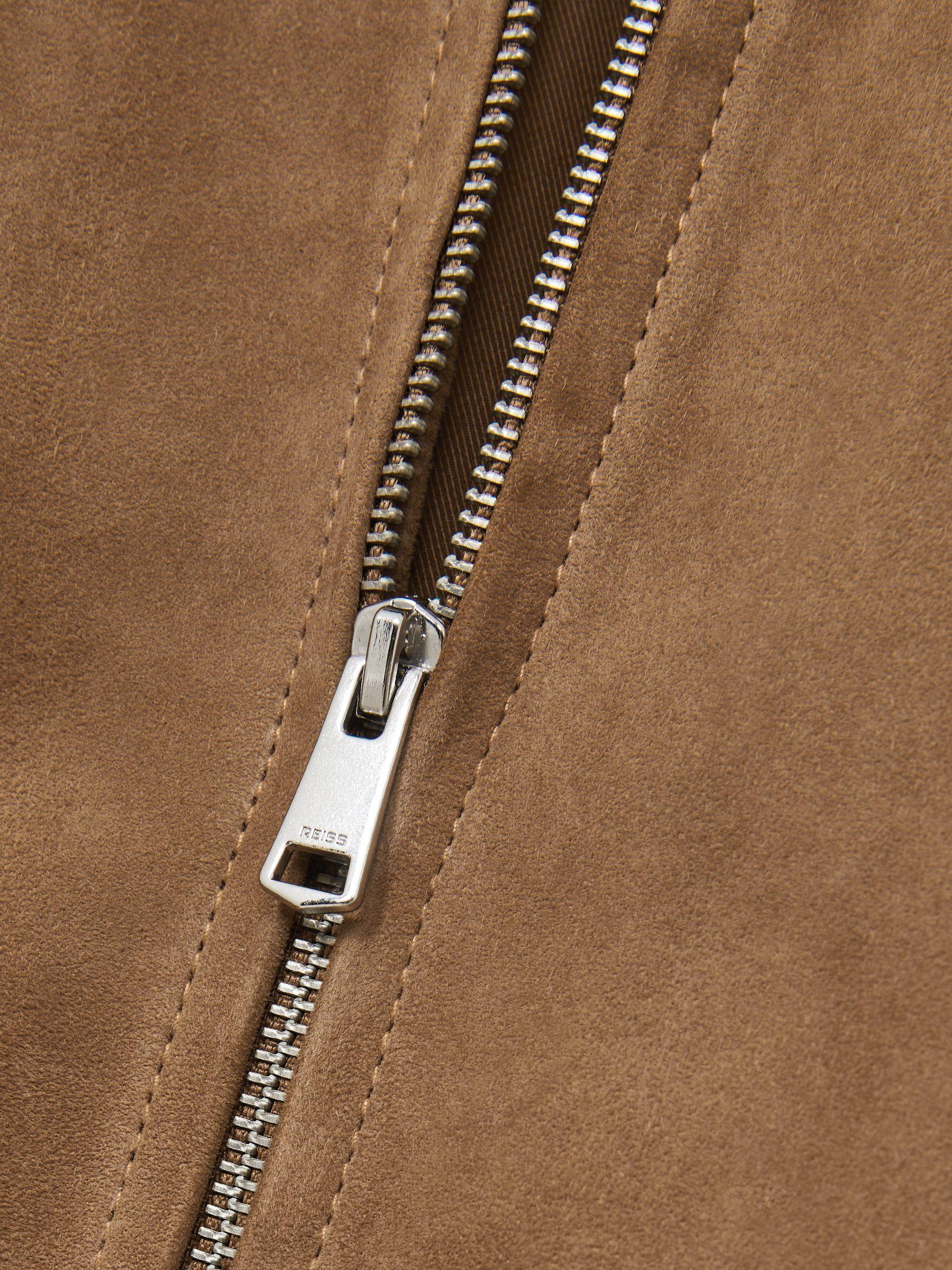 Suede Zip Through Bomber Jacket in Tan Product Image