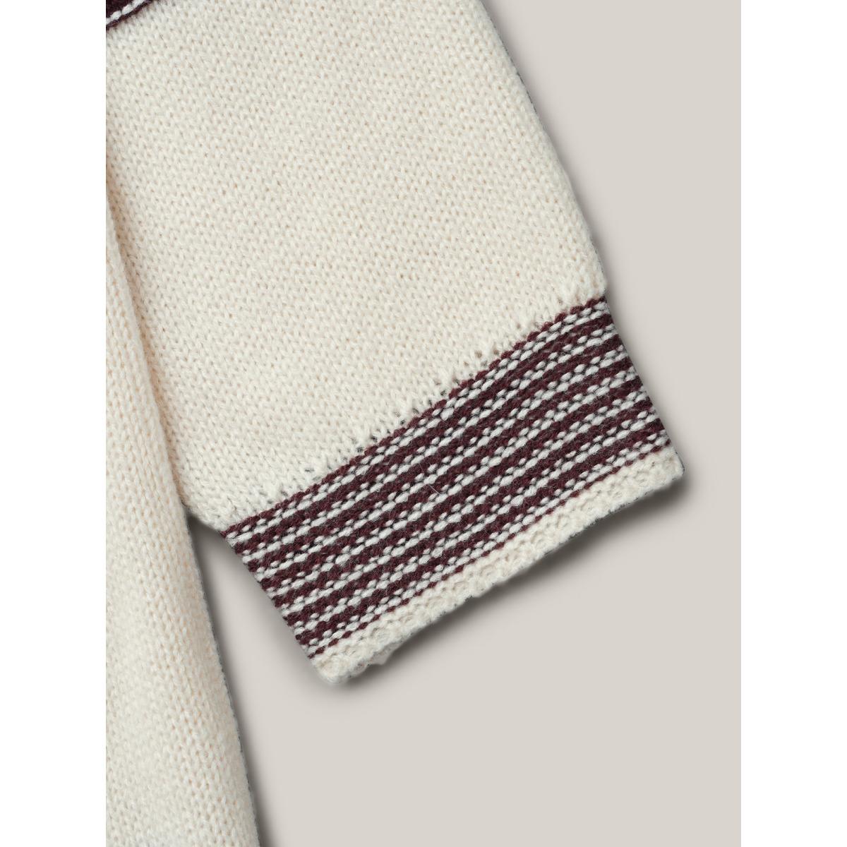 Plus Size Color-Collision Textured Knit Pullover Ivory Women Casual Loose Long Sleeve Everyday Cardigans BloomChic 18-20/2X Product Image