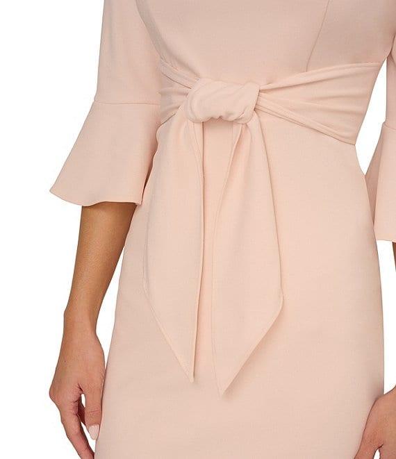 Adrianna Papell Stretch Square Neck 3/4 Bell Sleeve Tie Front Dress Product Image