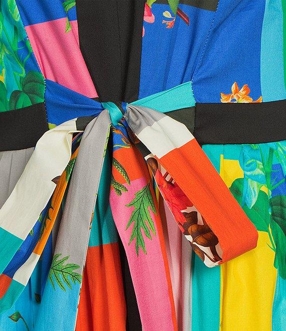 IC Collection Color Block Floral Print Split Crew Neck Elbow Sleeve Midi Dress Product Image