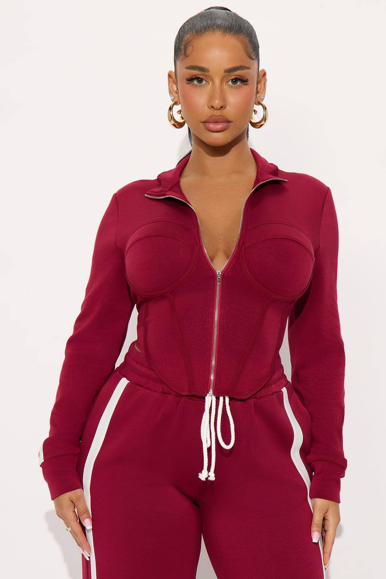 Victory Lap Scuba Pant Set - Burgundy Female Product Image