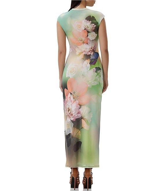 AFRM Cody Floral Placement Print Mesh Crew Neck Cap Sleeve Maxi Dress Product Image