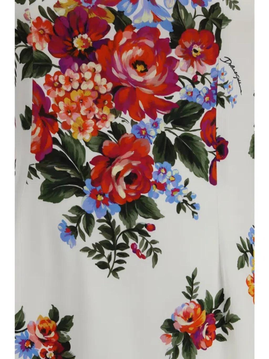 DOLCE & GABBANA Abito Midi Bianco Con Stampa Floreale Dolce E Gabbana In White Product Image
