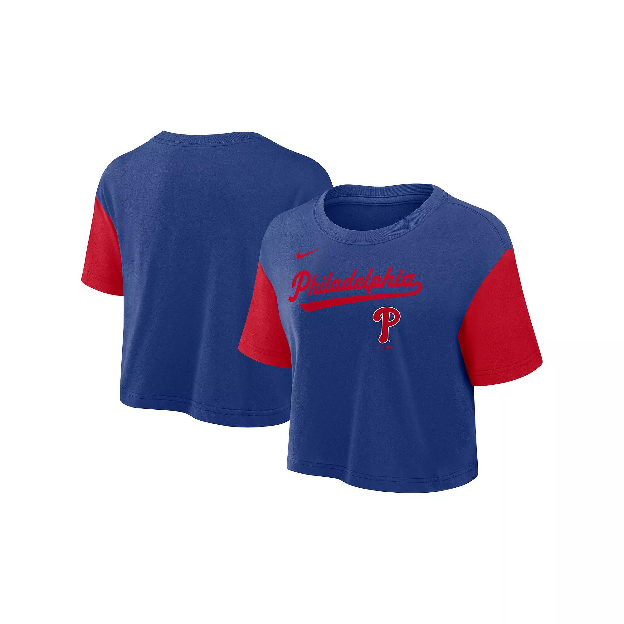 Women's Nike Red/Navy Atlanta Braves Script Cropped Performance T-Shirt,  Product Image