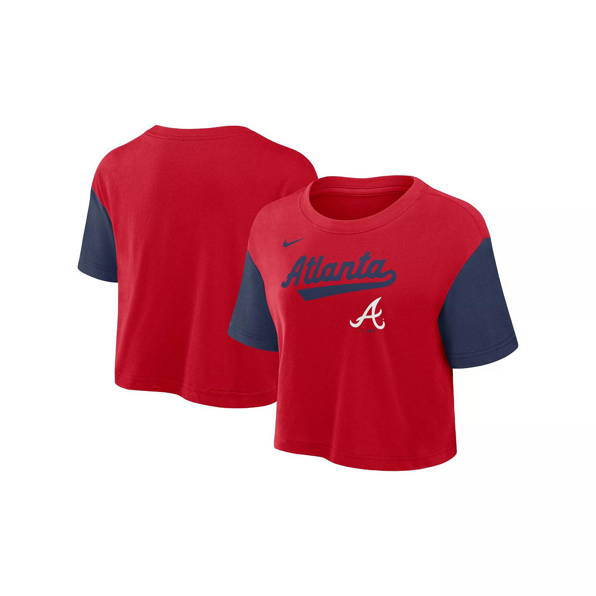 Women's Nike Red/Navy Atlanta Braves Script Cropped Performance T-Shirt,  Product Image