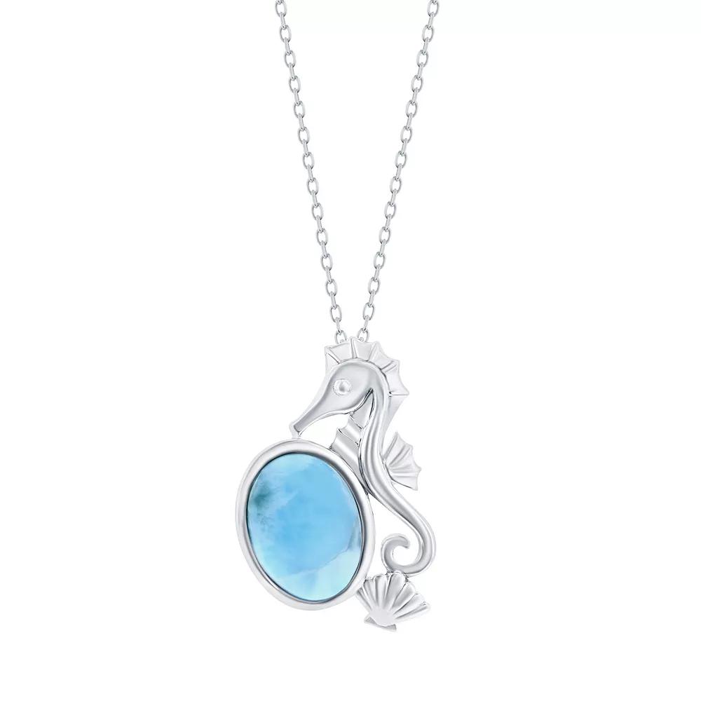 Nautica Rocks Sterling Silver Larimar Seahorse & Seashell Pendant Necklace, Women's,  Product Image