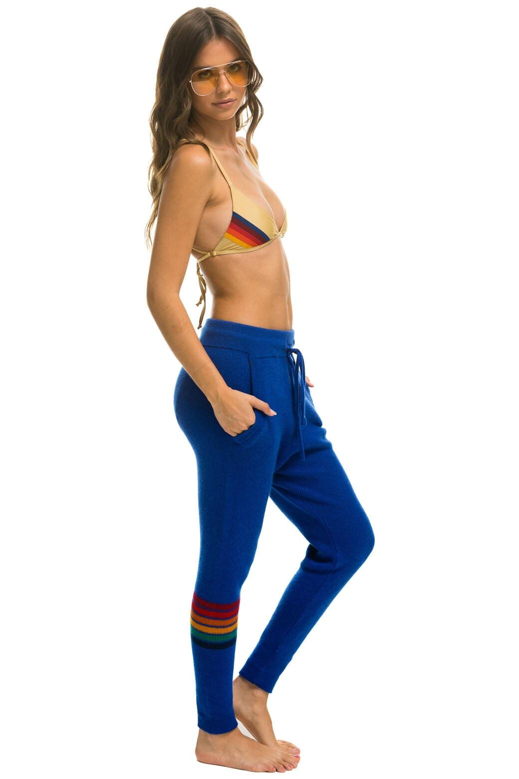 RAINBOW 6 STRIPE CASHMERE RELAXED FIT PANT - LAPIS Product Image