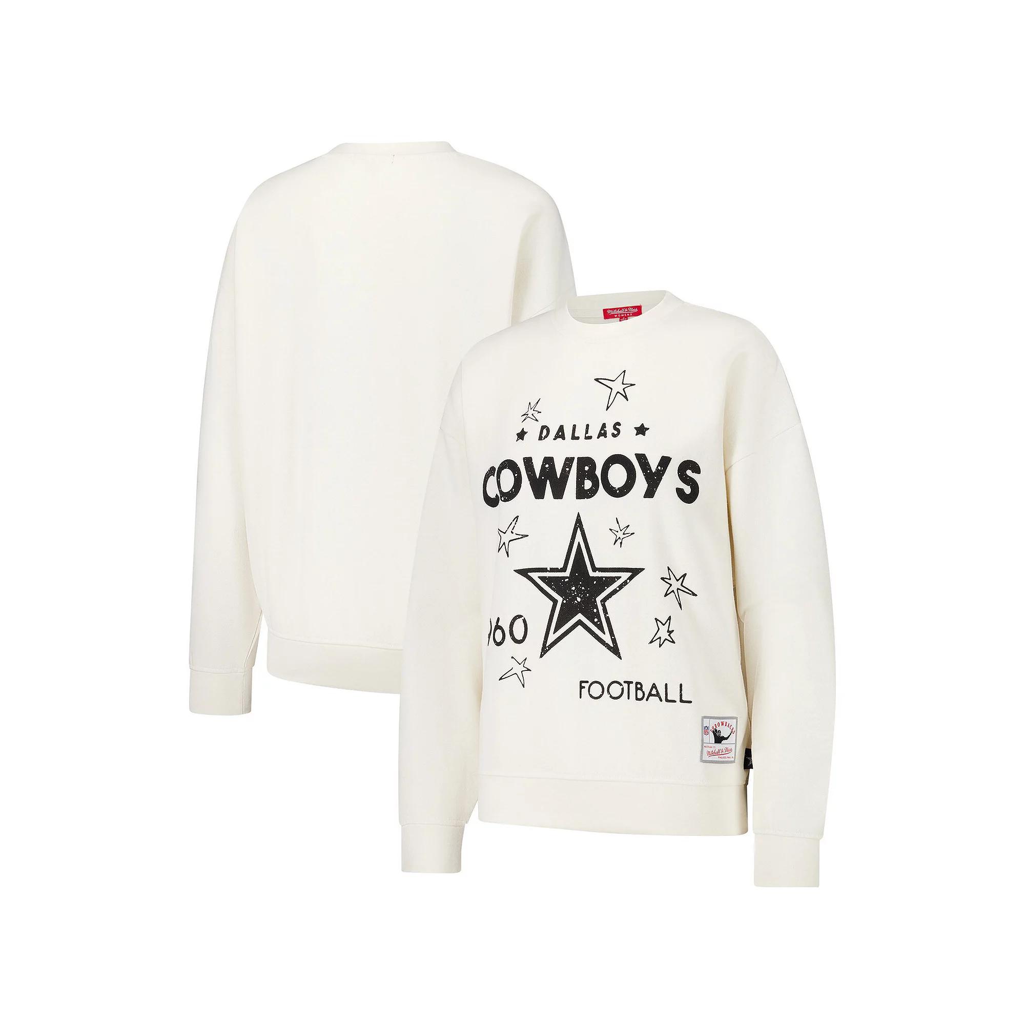 Women's Mitchell & Ness Cream Dallas Cowboys Lightweight 3.0 Logo Pullover Sweatshirt, Size: Medium, Beige Product Image