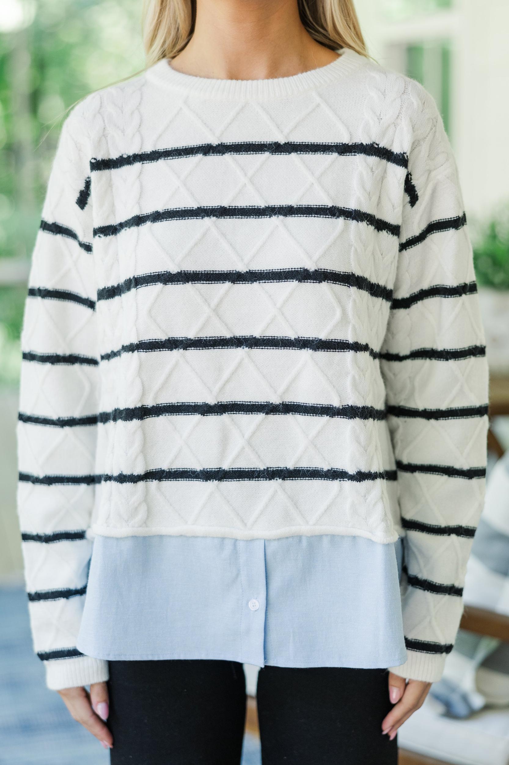 Open Your Eyes Ivory Striped Sweater Female Product Image