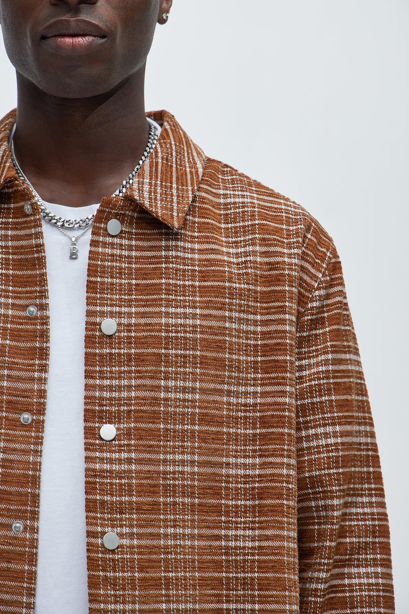 Walter Textured Plaid Button Up Shirt - Brown Combo Male Product Image