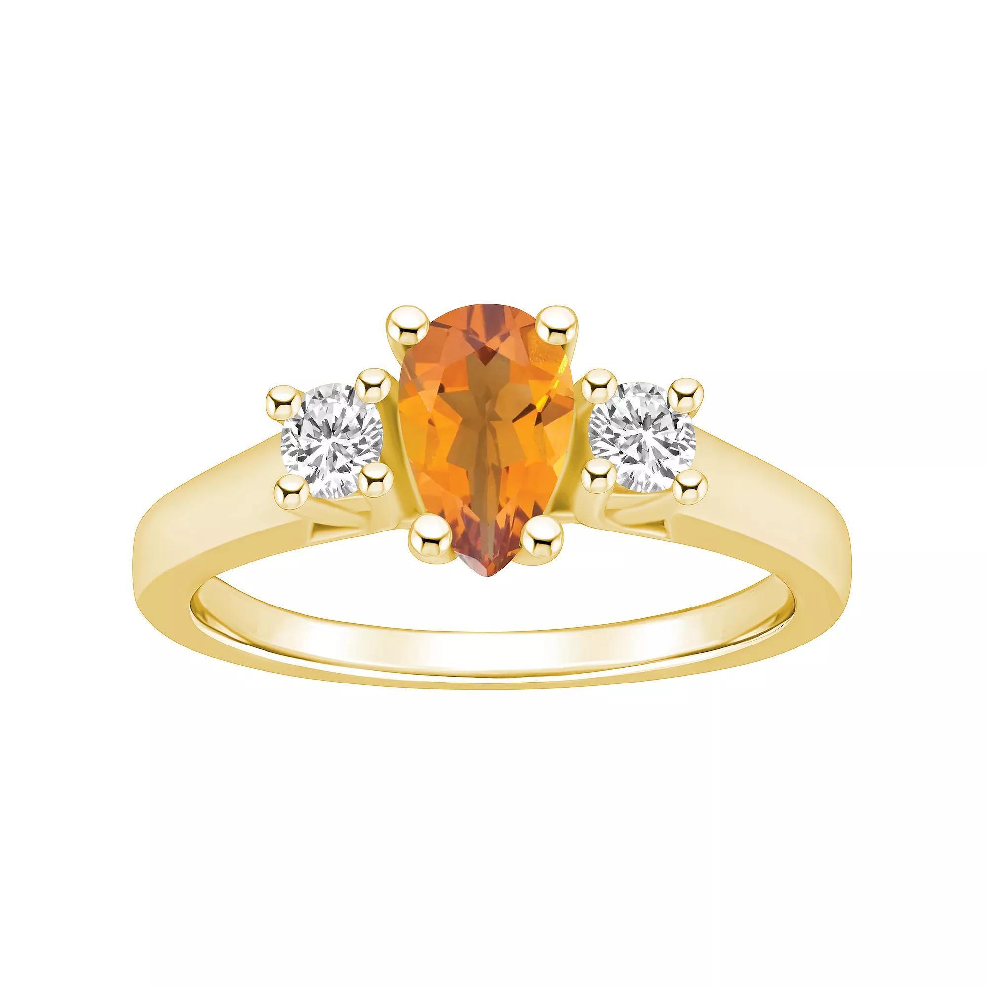 Alyson Layne 14k Gold Pear Cut Citine & 1/4 Carat T.W. Diamond Ring, Women's, Size: 5, Orange Product Image