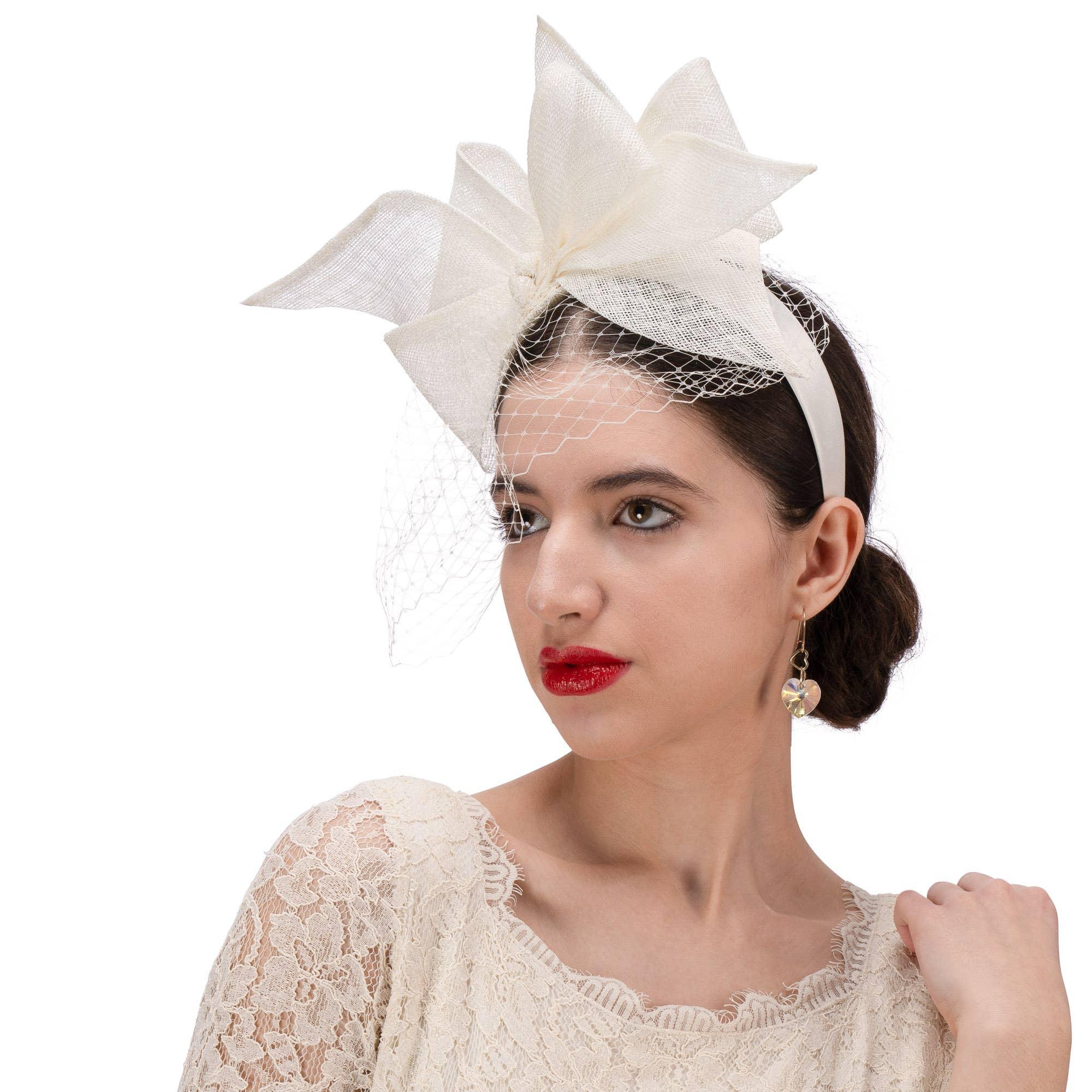 Large Sinamay Bow And French Veil Fascinator Product Image
