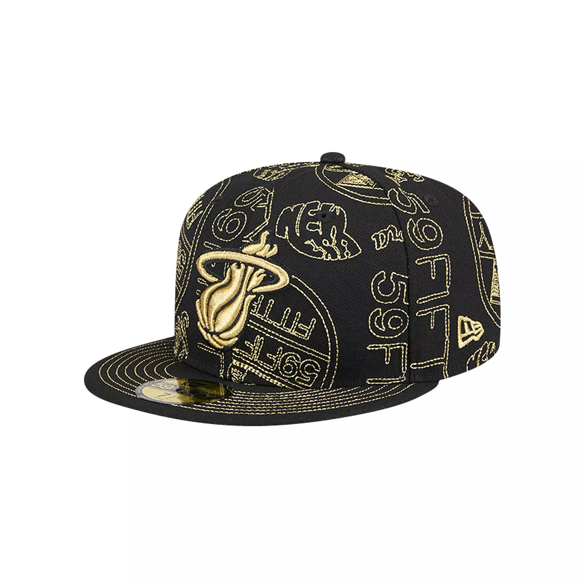 Men's New Era Black Miami Heat 59FIFTY Day Allover Print Stencil Fitted Hat,  Product Image