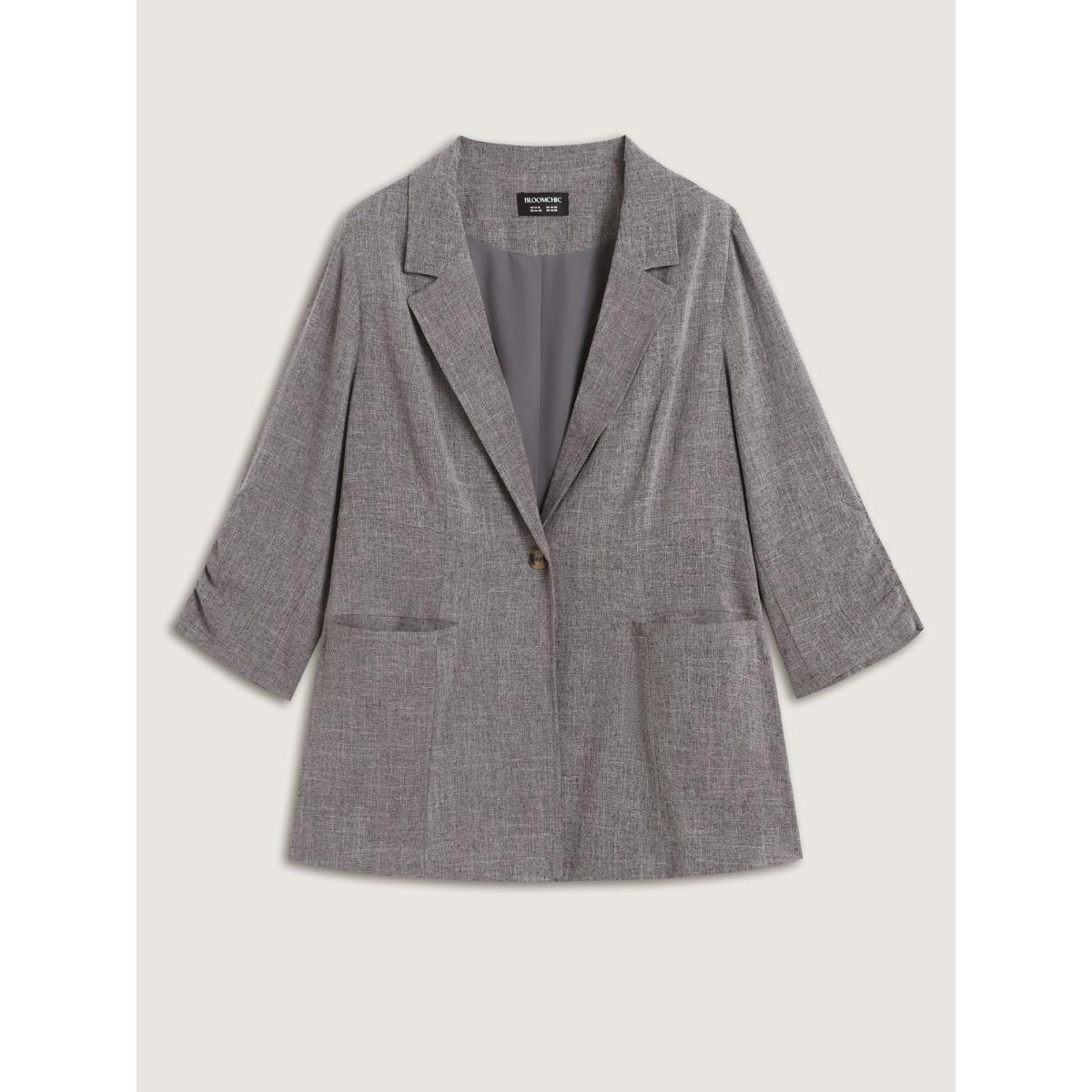 Plus Size Waist-Defining Panels Pockets Solid Blazer Black Women Office Gathered Sleeve Three Quarter Length Sleeve Suit Collar 22-24/3X Slanted pocket Office Blazers BloomChic Product Image