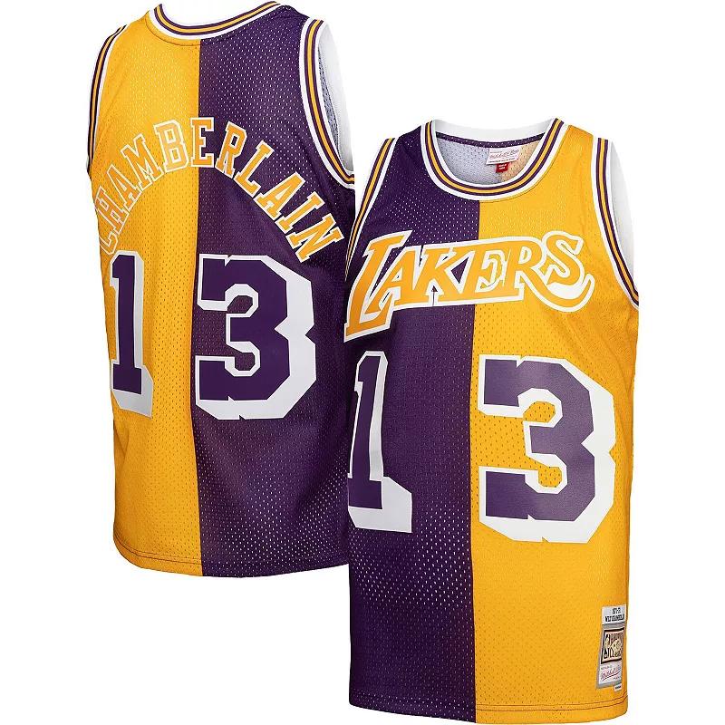 Men's Mitchell & Ness Wilt Chamberlain Purple/Gold Los Angeles Lakers Hardwood Classics 1971-72 Split Swingman Jersey, Size: 2XL Product Image