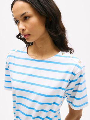 Stripe Belted Gold Button T-Shirt Dress Product Image