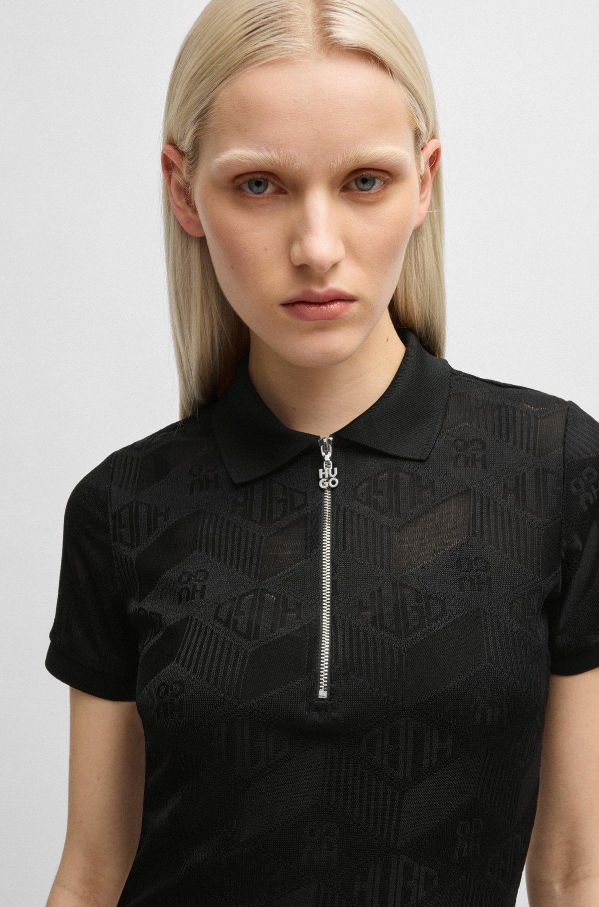 HUGO - Jacquard-knit dress with logo-zip placket - Patterned Product Image
