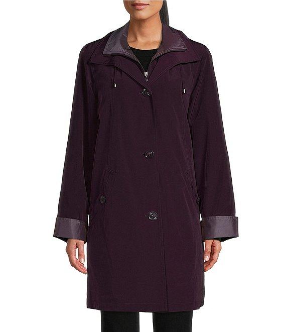 Gallery Silk Bib Stand Collar Detachable Hood Pocketed Rain Coat Product Image