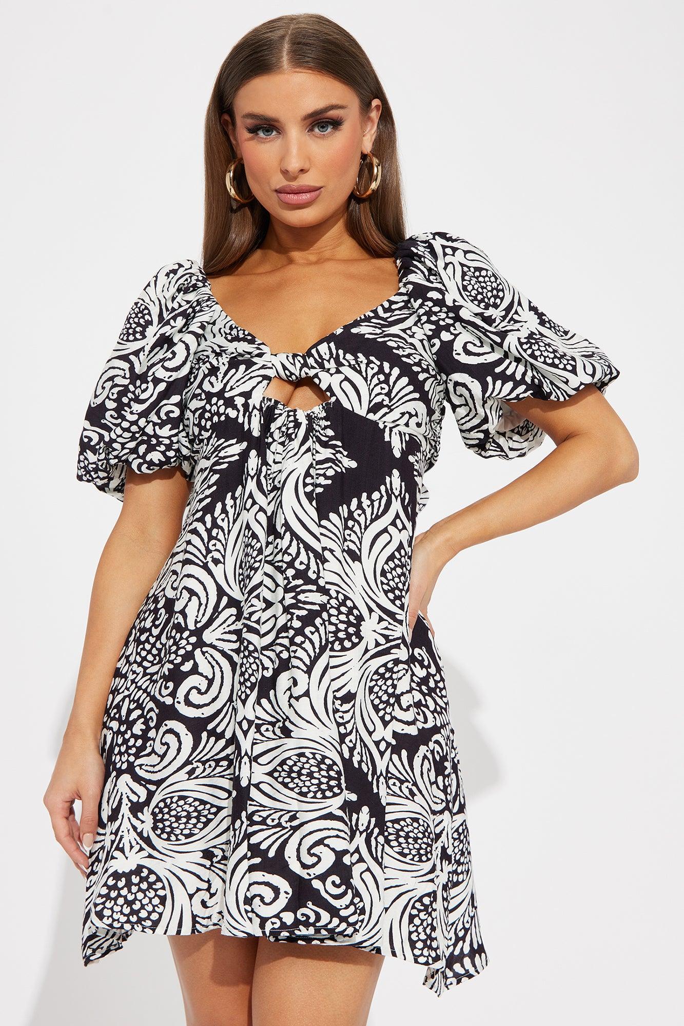 Versailles Puff Sleeve Mini Dress - Black Product Image