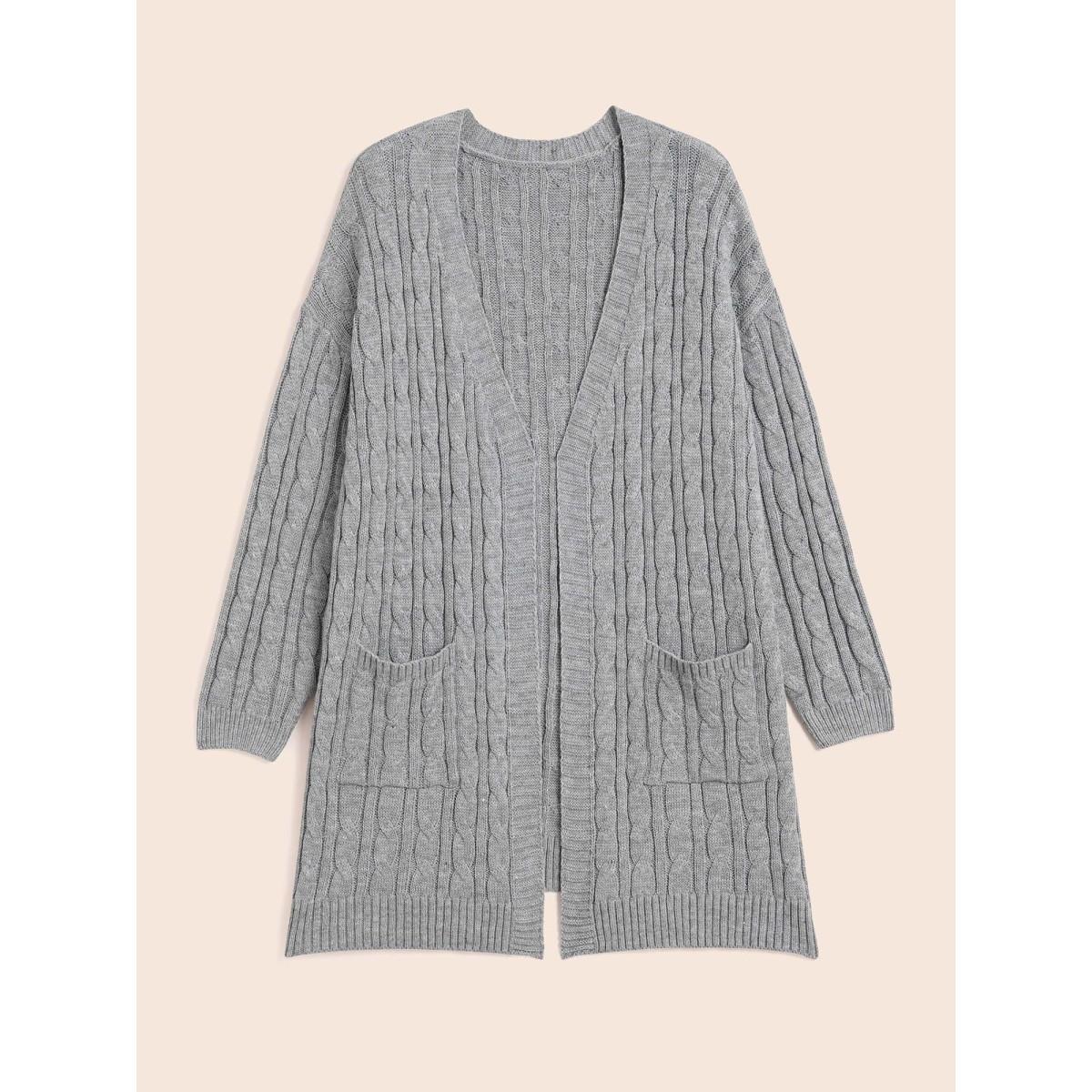 Plus Size Cable Knit Drop Shoulder Sleeve Cardigan Mediumgray Women Casual Loose Long Sleeve Everyday Cardigans BloomChic 14-16/1X Product Image