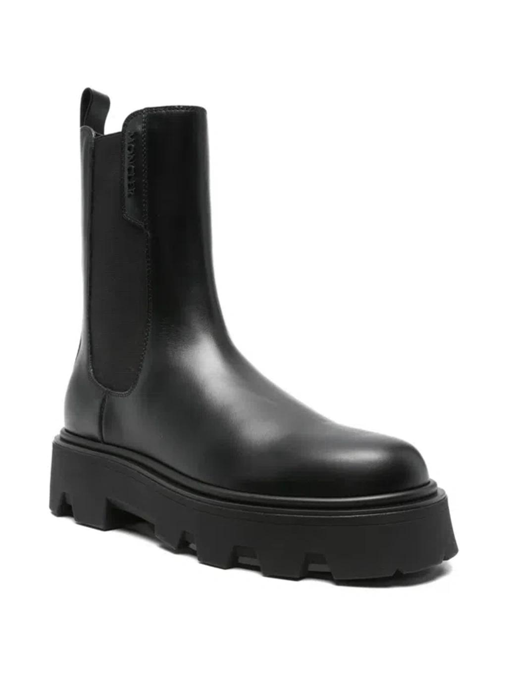 MONCLER Black Leather Aurea Chelsea Ankle Boots In Gray Product Image