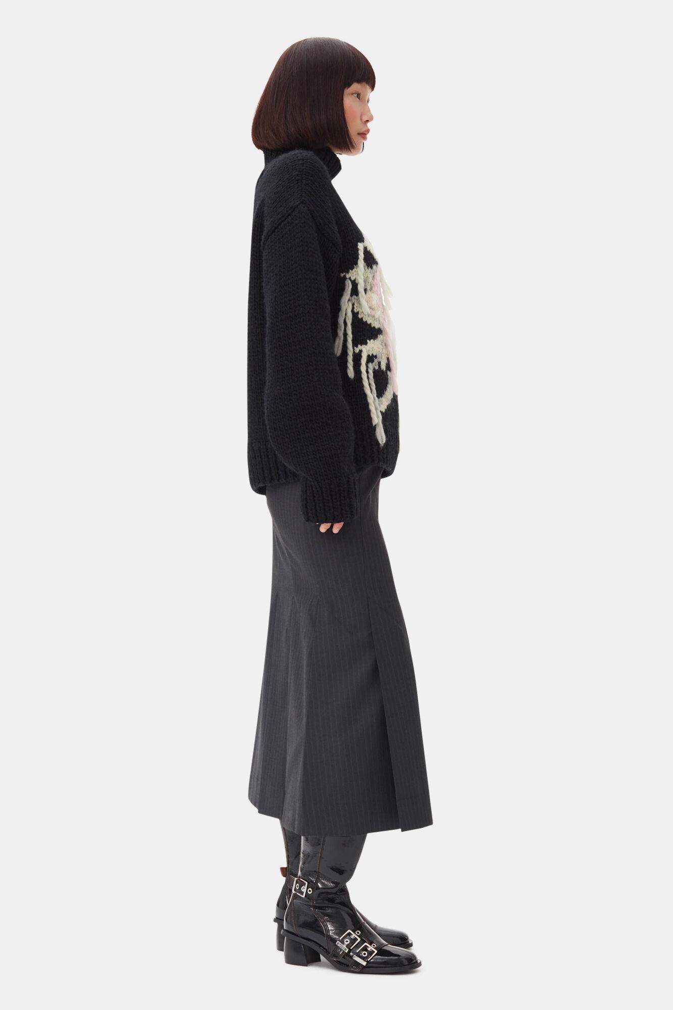 Black Handknit Turtleneck Sweater Product Image