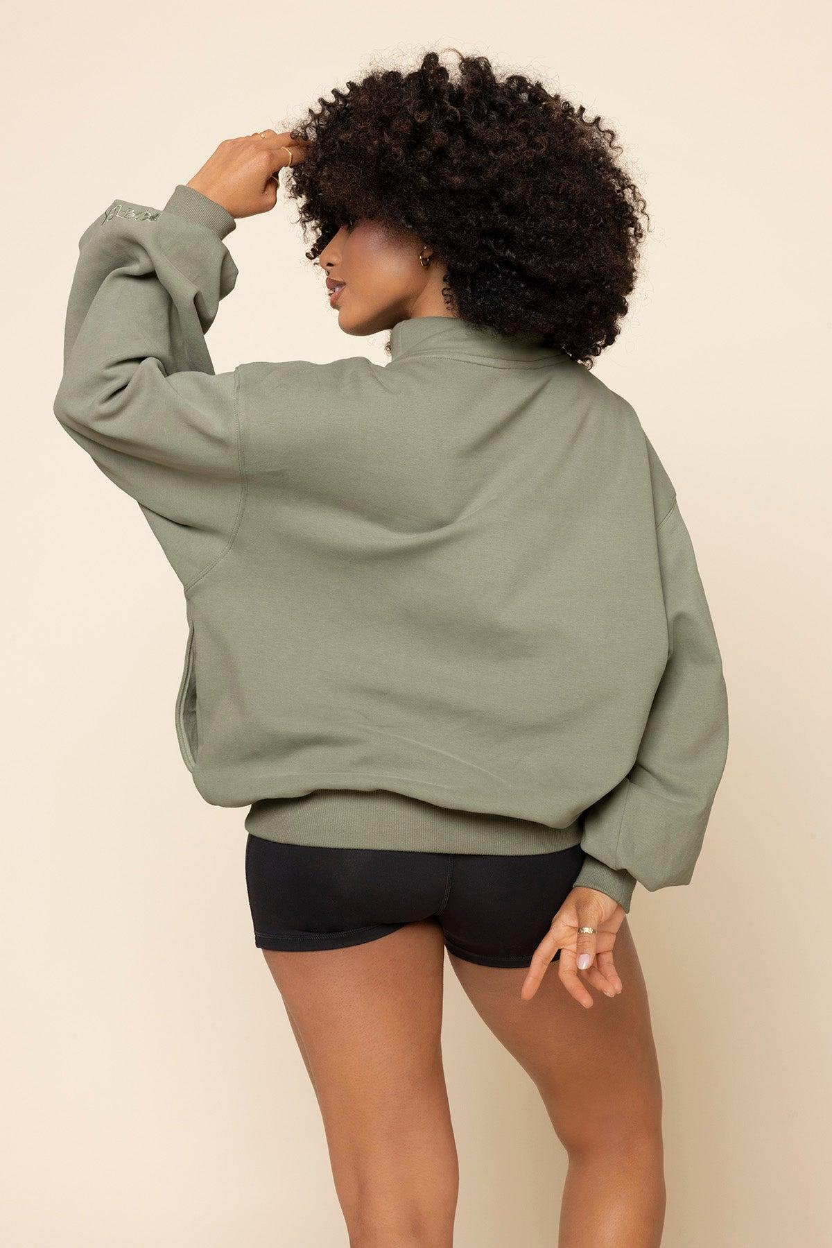 Ooey Gooey Mockneck Sweatshirt with Pockets - Light Sage Product Image
