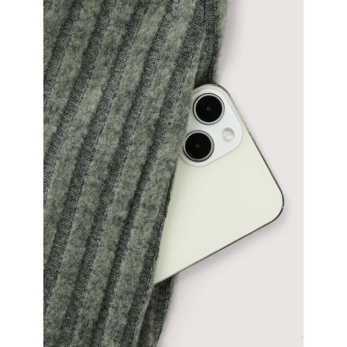 Plus Size Cowl Neck Ribbed Fitted Knit Dress DarkSlateGray Women Leisure Texture Ruffled collar Extra Long Sleeve Curvy BloomChic 12/L Product Image