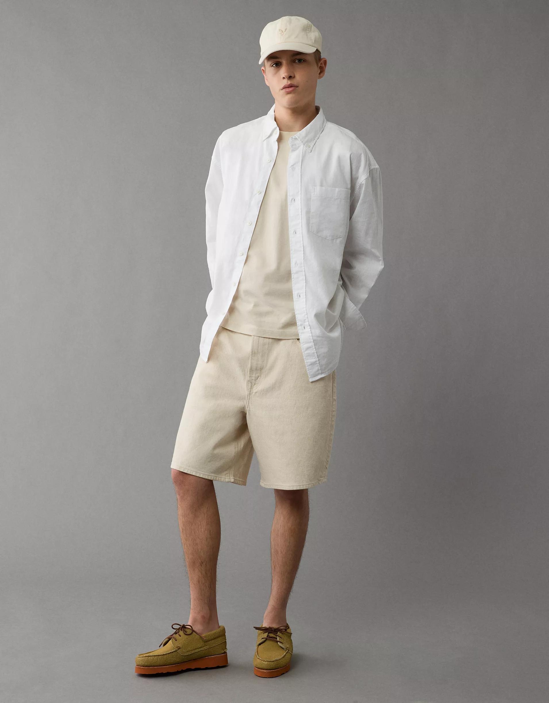 AE Everyday Relaxed Linen-Blend Button-Up Shirt Product Image