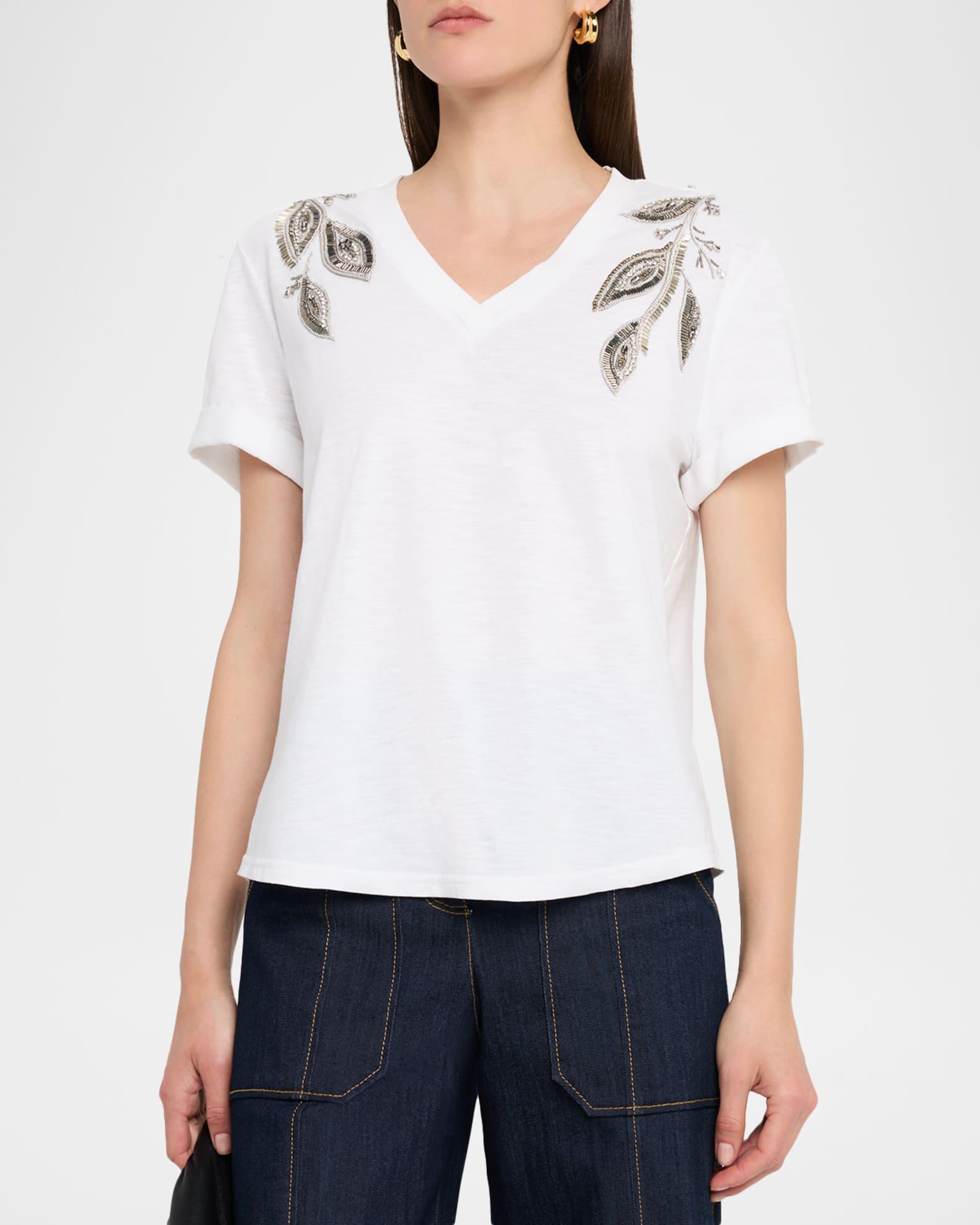 Bree V-Neck Beaded Paisley Tee Product Image