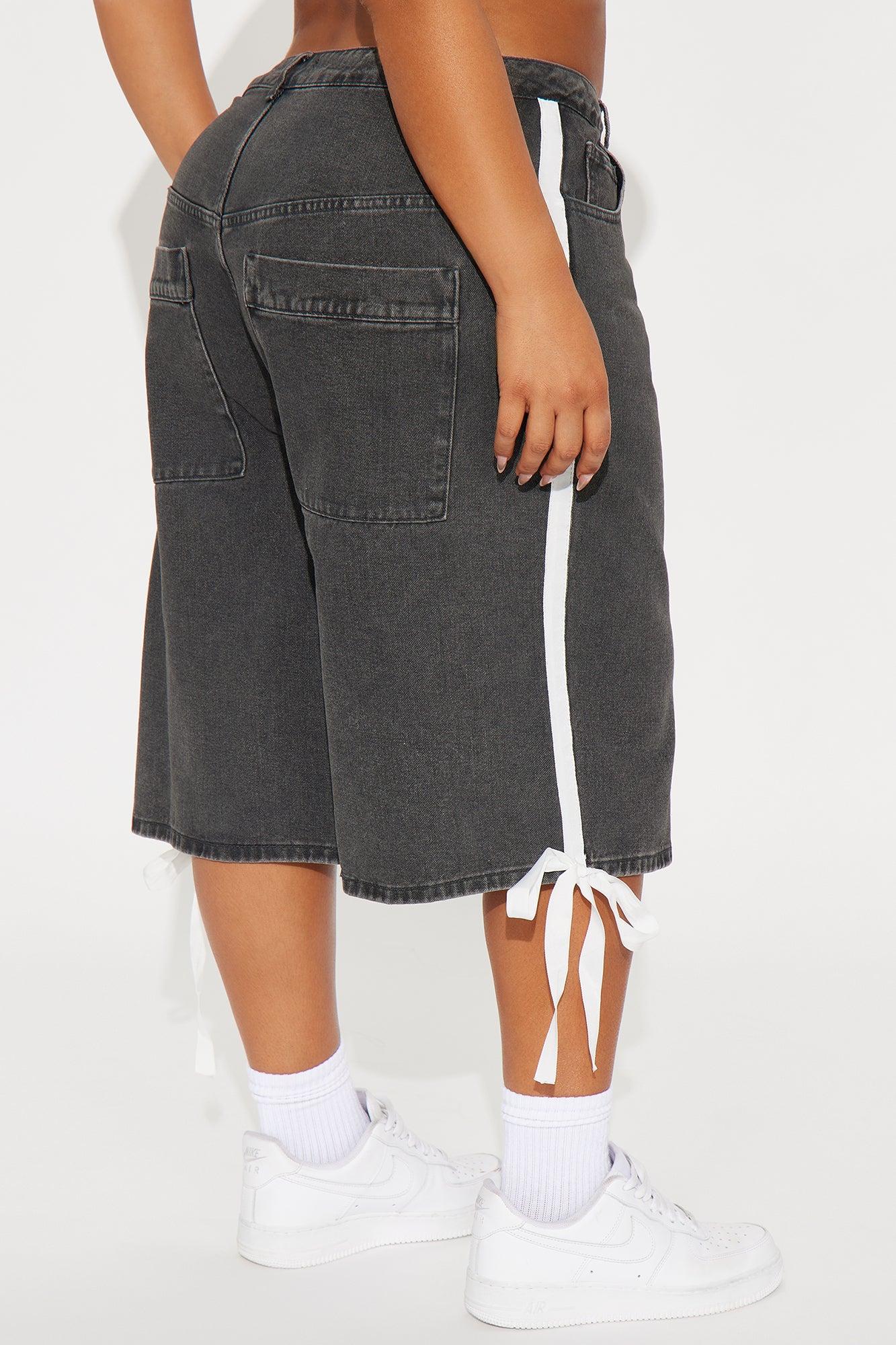 Kimi Non Stretch Stripe Denim Jorts - Black Wash Product Image