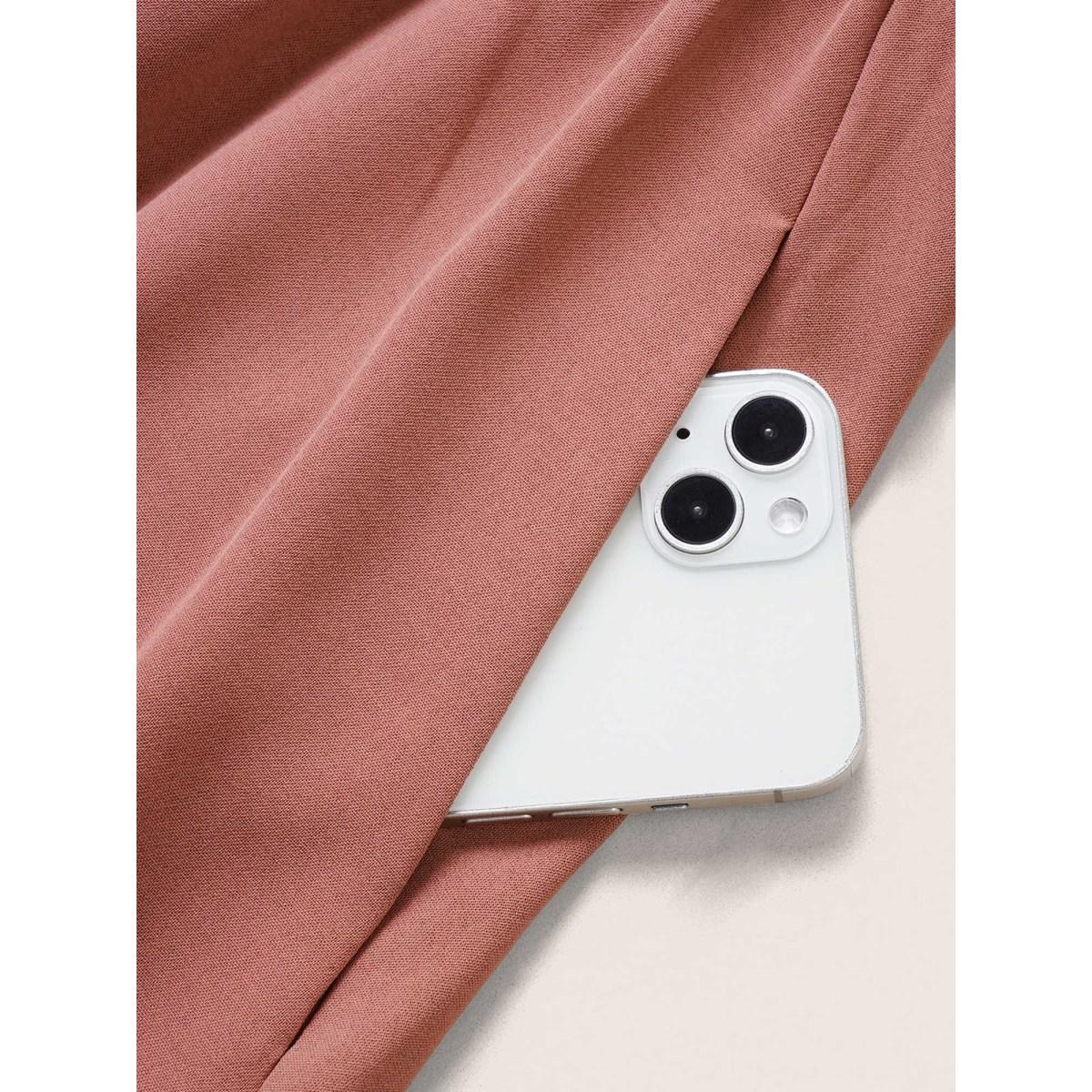 Plus Size Solid Square Neck Shirred Elastic Waist Cut Out Dress Rouge Women Resort Non Square Neck Elbow-length sleeve Curvy Midi Dress BloomChic 18-20/2X Product Image