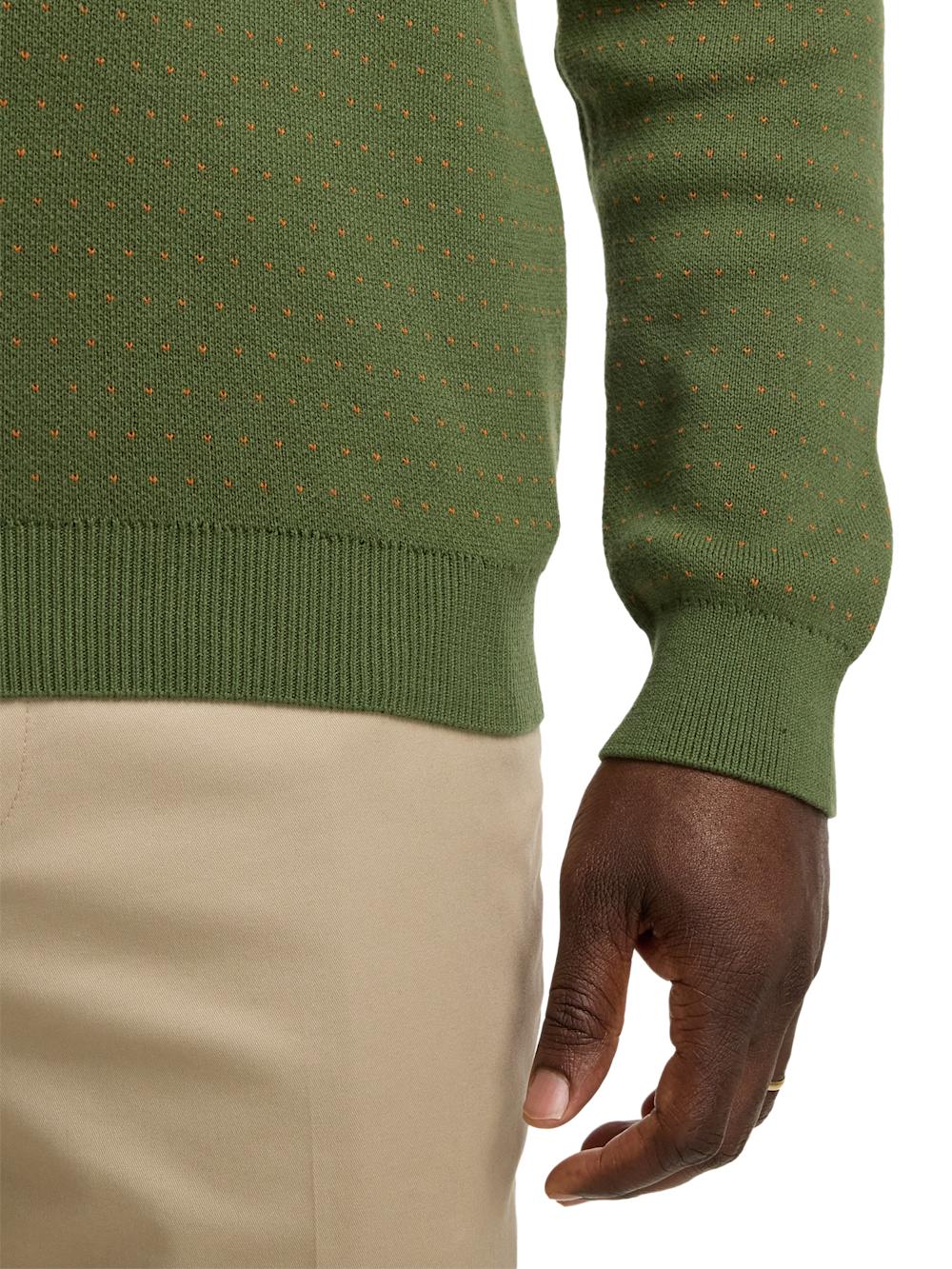 Cotton Quarter Zip Mock Neck Sweater - Olive Product Image