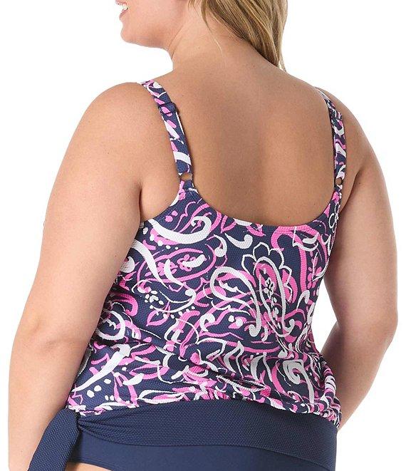 Beach House Plus Size Sarah Texture Pique Square Neck Blouson Tankini Swim Top Product Image