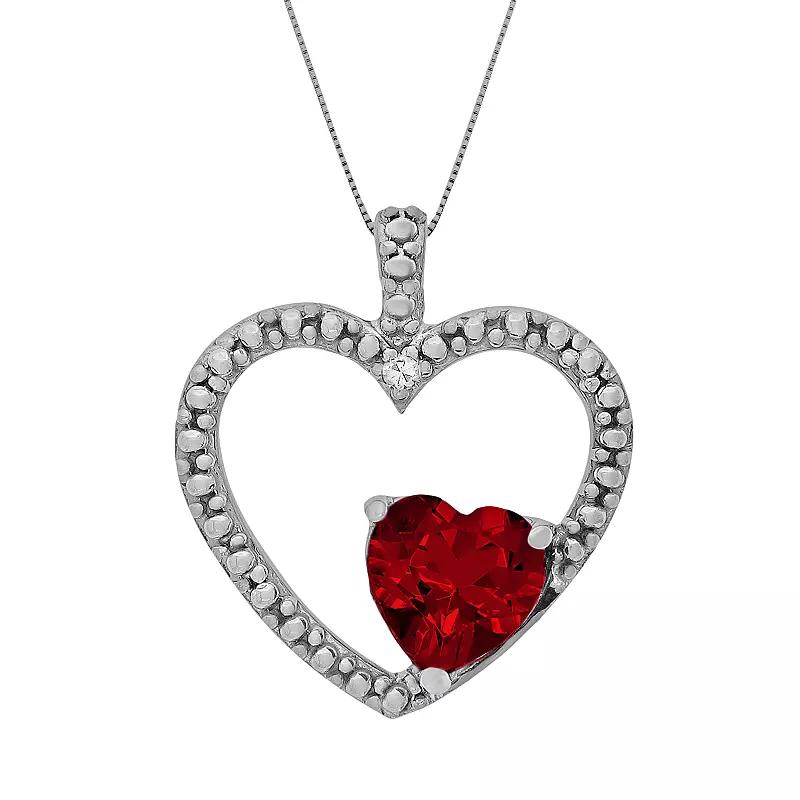 Gemminded Sterling Silver Lab-Created Emerald and Diamond Accent Heart Pendant, Women's,  Product Image