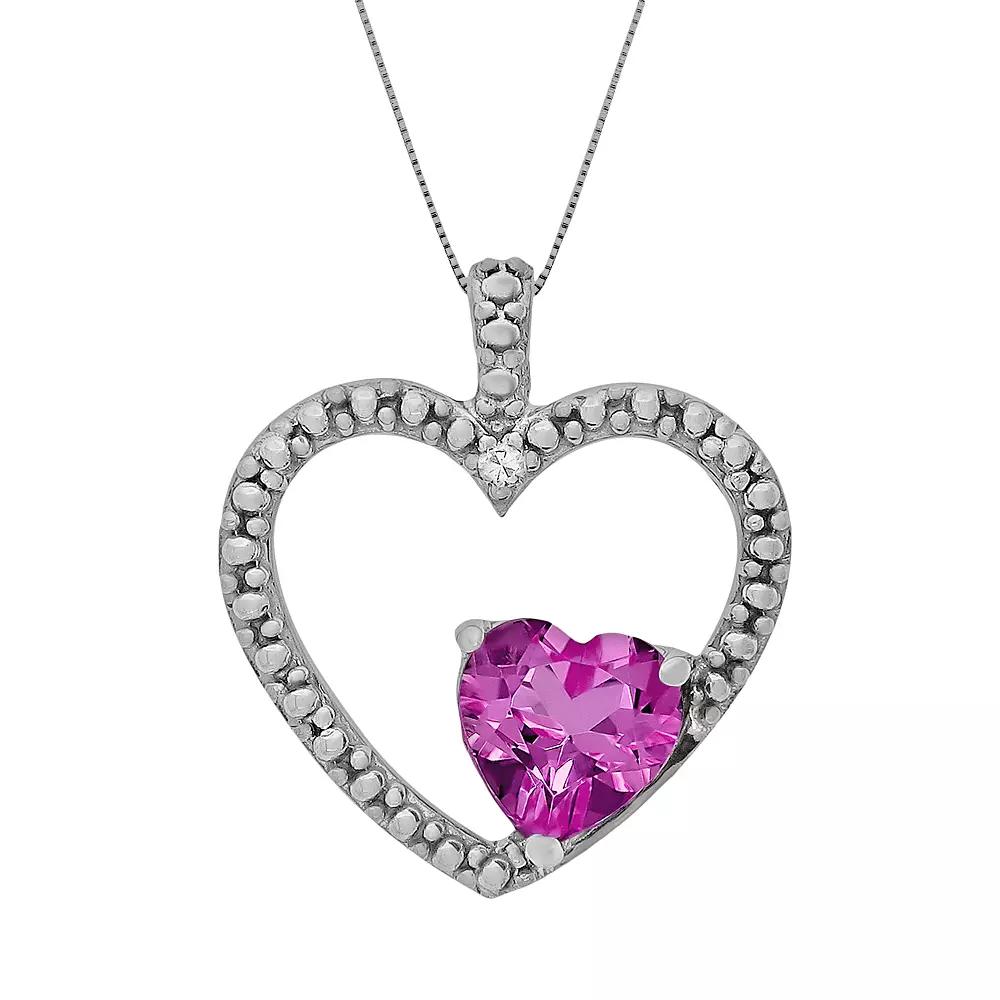 Gemminded Sterling Silver Lab-Created Emerald and Diamond Accent Heart Pendant, Women's,  Product Image