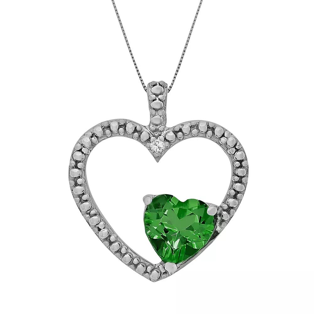 Gemminded Sterling Silver Lab-Created Emerald and Diamond Accent Heart Pendant, Women's,  Product Image