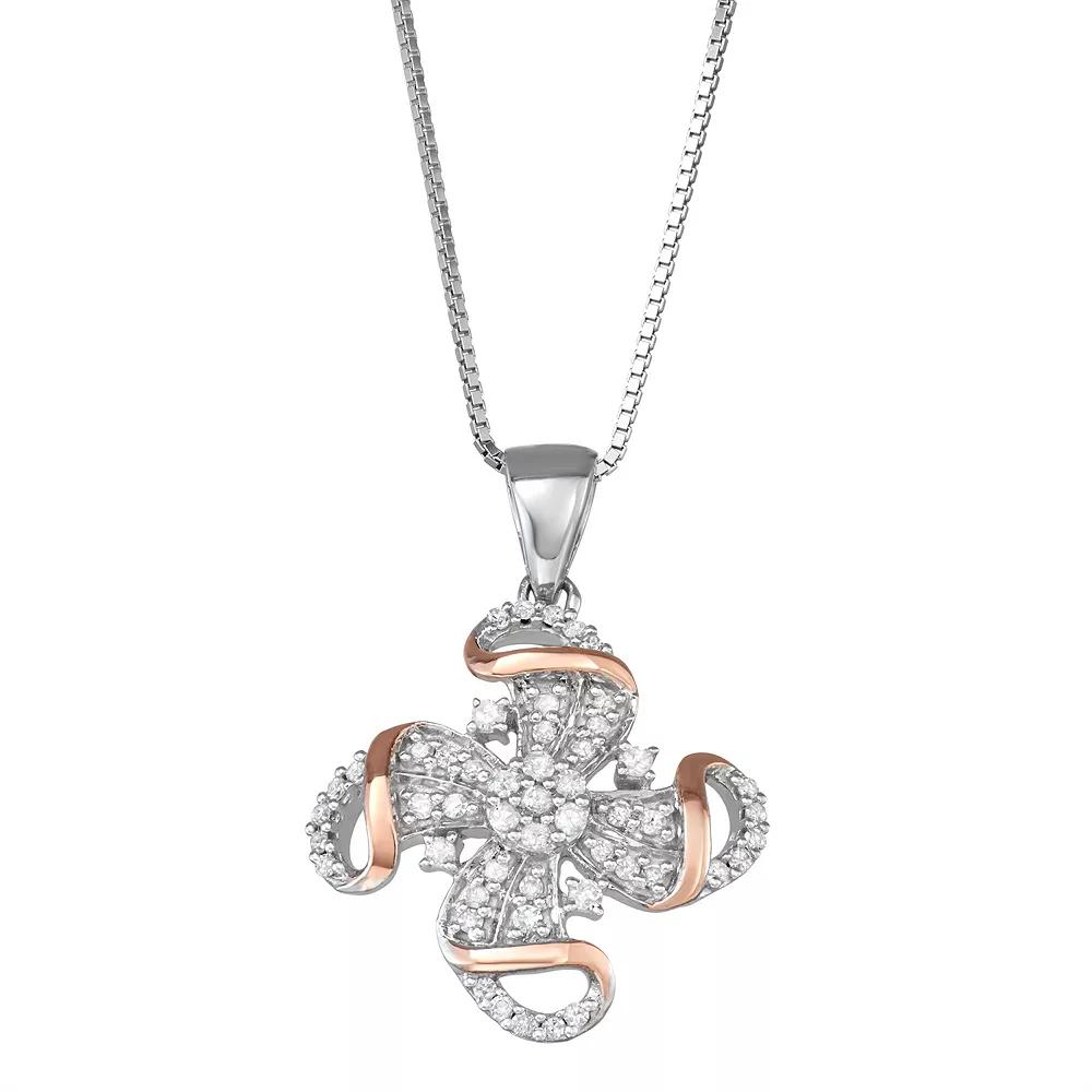 Two Tone Sterling Silver 1/4 Carat T.W. Diamond Pendant, Women's, Size: 18", Pink Tone Product Image